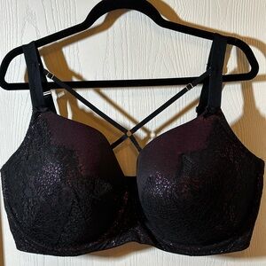 Cacique Purple & Black Lace Bra with chest straps